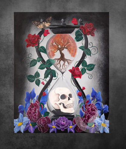 Memento Mori Skull Painting: Dark Floral Gothic Art Print