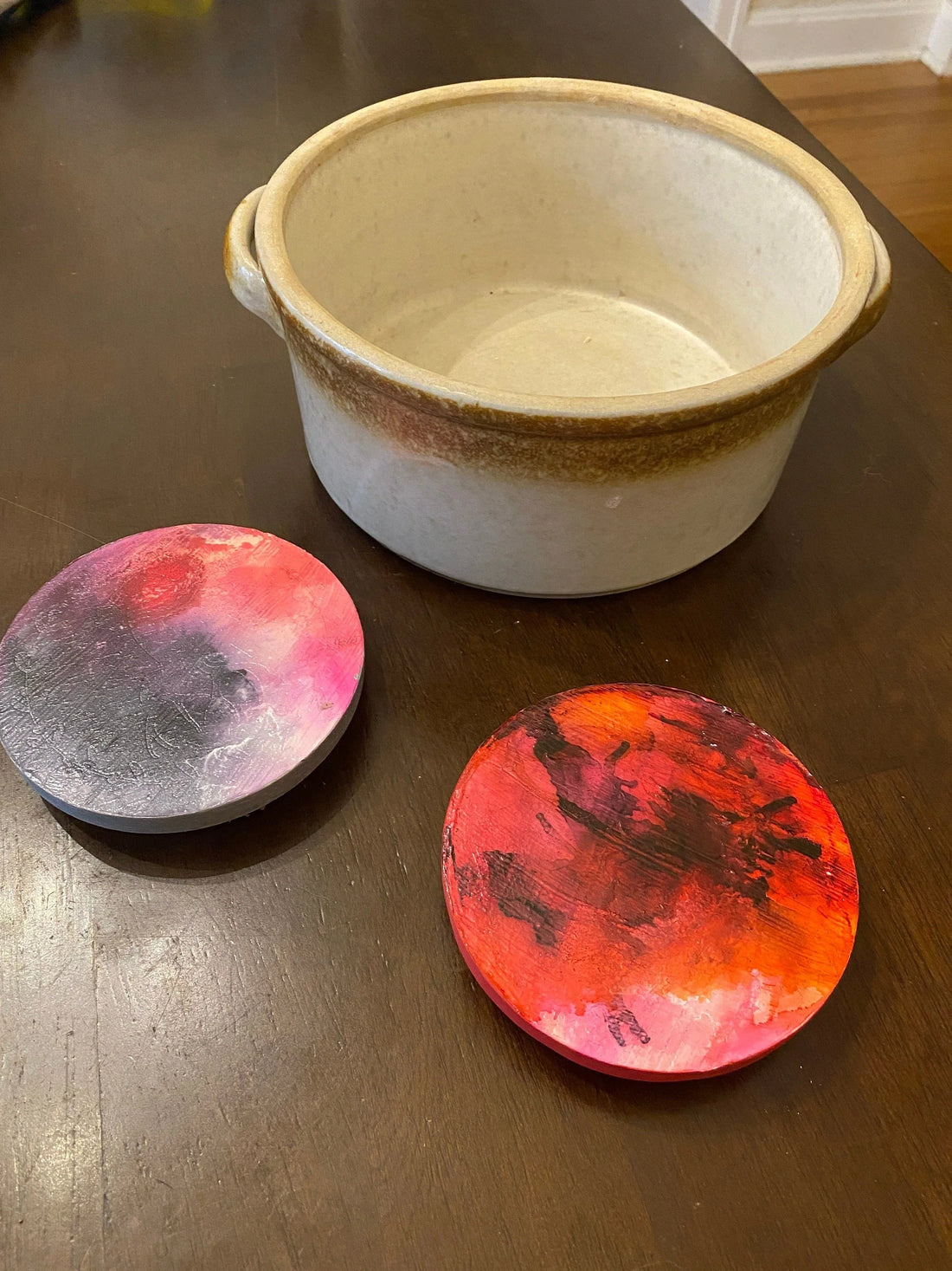 Upcycled Alcohol Ink Trivets - 4 1/4" - Abstract Kitchen - Cork Backing - Suitable for Hot and Cold items