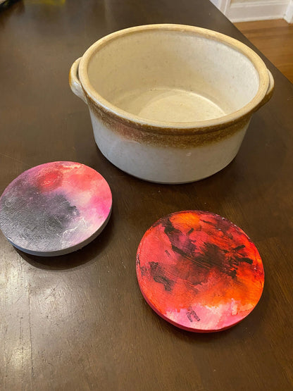 Upcycled Alcohol Ink Trivets - 4 1/4" - Abstract Kitchen - Cork Backing - Suitable for Hot and Cold items