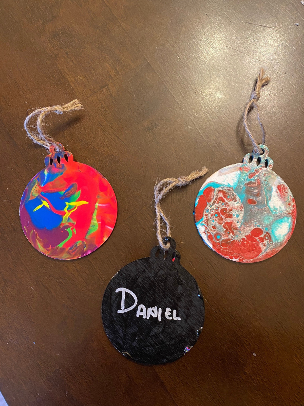 Neon Rainbow Painted Wooden Ornaments