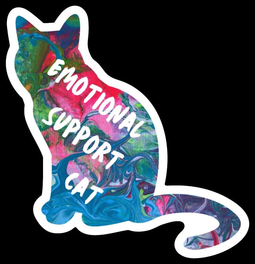 Emotional Support Cat - 3" Waterproof, Vinyl Sticker - 2.89" × 3" - Pink, Blue and Green