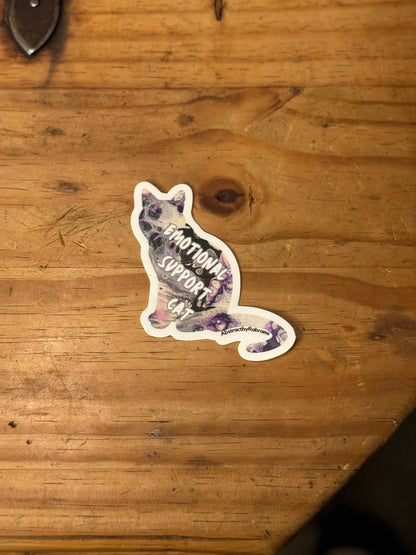 Emotional Support Cat - 3" Waterproof, Vinyl Sticker - Purple, Grey, Black and White