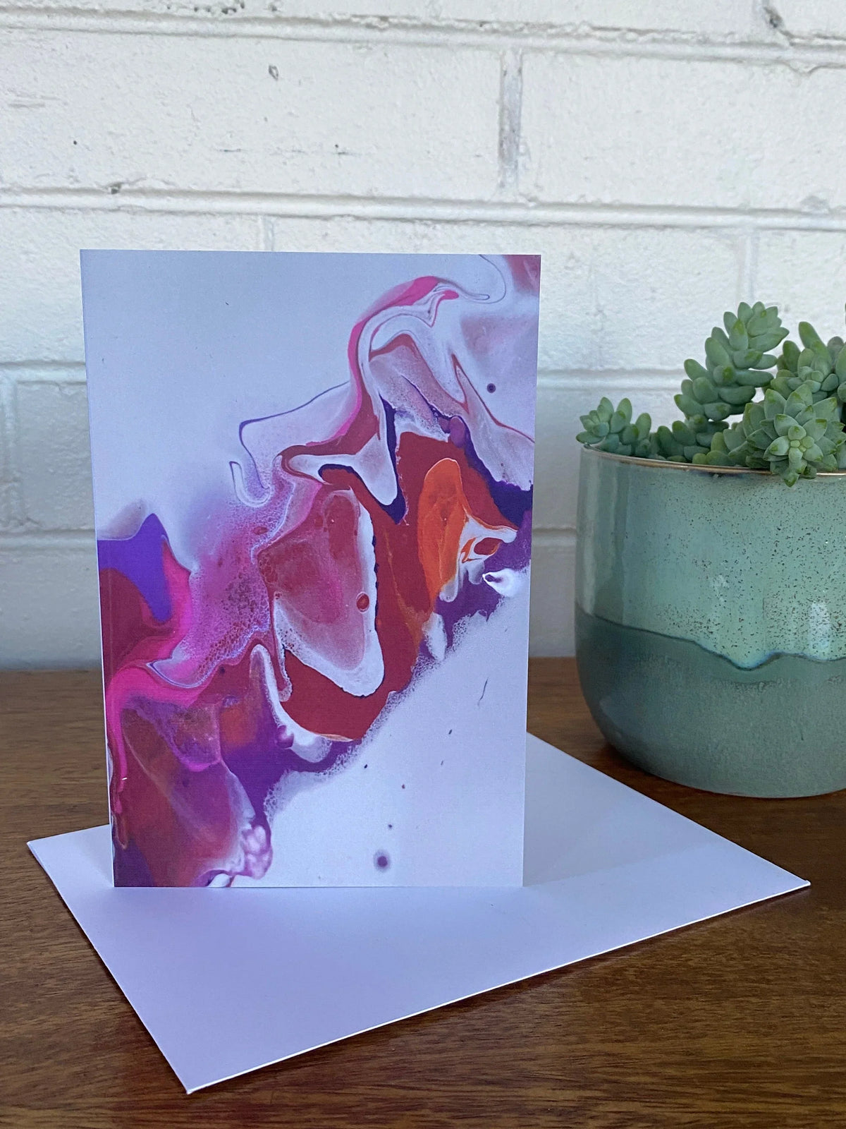 Pink, Purple Abstract Pour Painting Greeting Card - 4"x6"