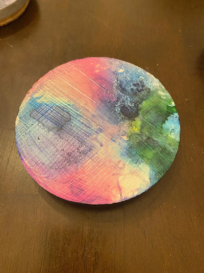 Upcycled Alcohol Ink Trivets - 4 3/5" - Abstract Kitchen - Cork Backing - Suitable for Hot and Cold items