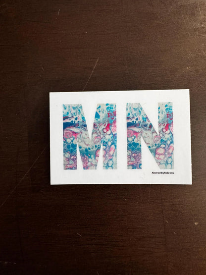 Minnesota Abbreviation Sticker - 3x2" - Rainbow, Pink and Blue - Vinyl - Weatherproof - Trans, LGBTQ+, Minnesota State Shape
