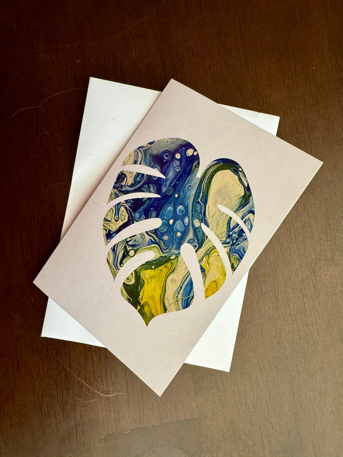 Yellow, Green &amp; Blue Monstera Greeting Card - 4"x6" - 100% PCW