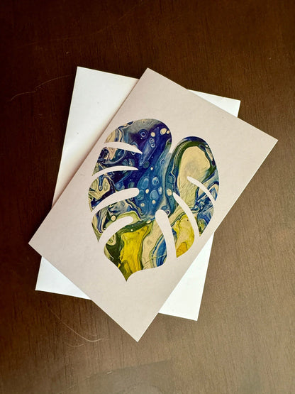 Yellow, Green &amp; Blue Monstera Greeting Card - 4"x6" - 100% PCW