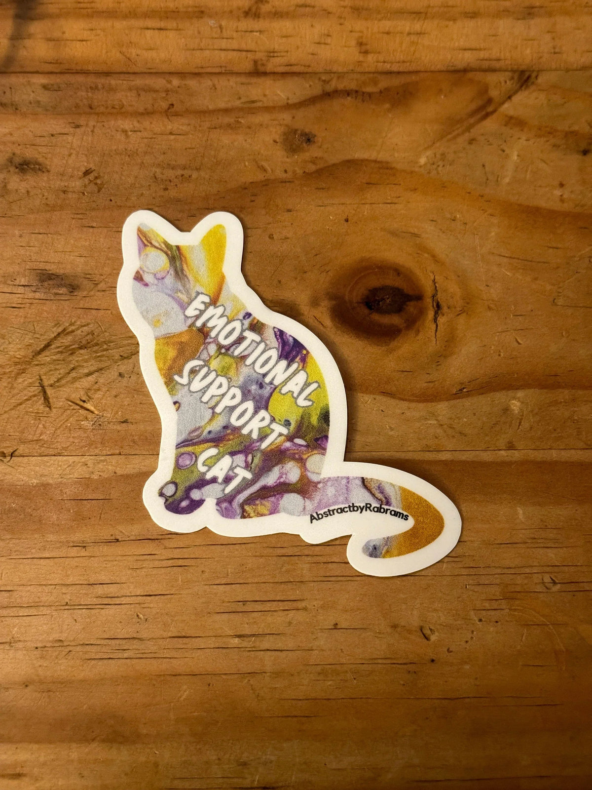 Emotional Support Cat - 3" Waterproof, Vinyl Sticker - 2.89" × 3" - Purple and Yellow