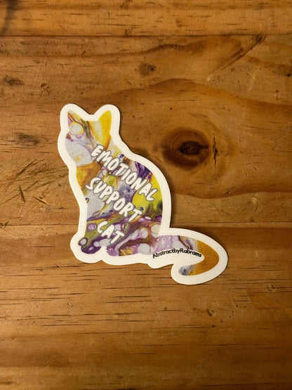 Emotional Support Cat - 3" Waterproof, Vinyl Sticker - 2.89" × 3" - Purple and Yellow