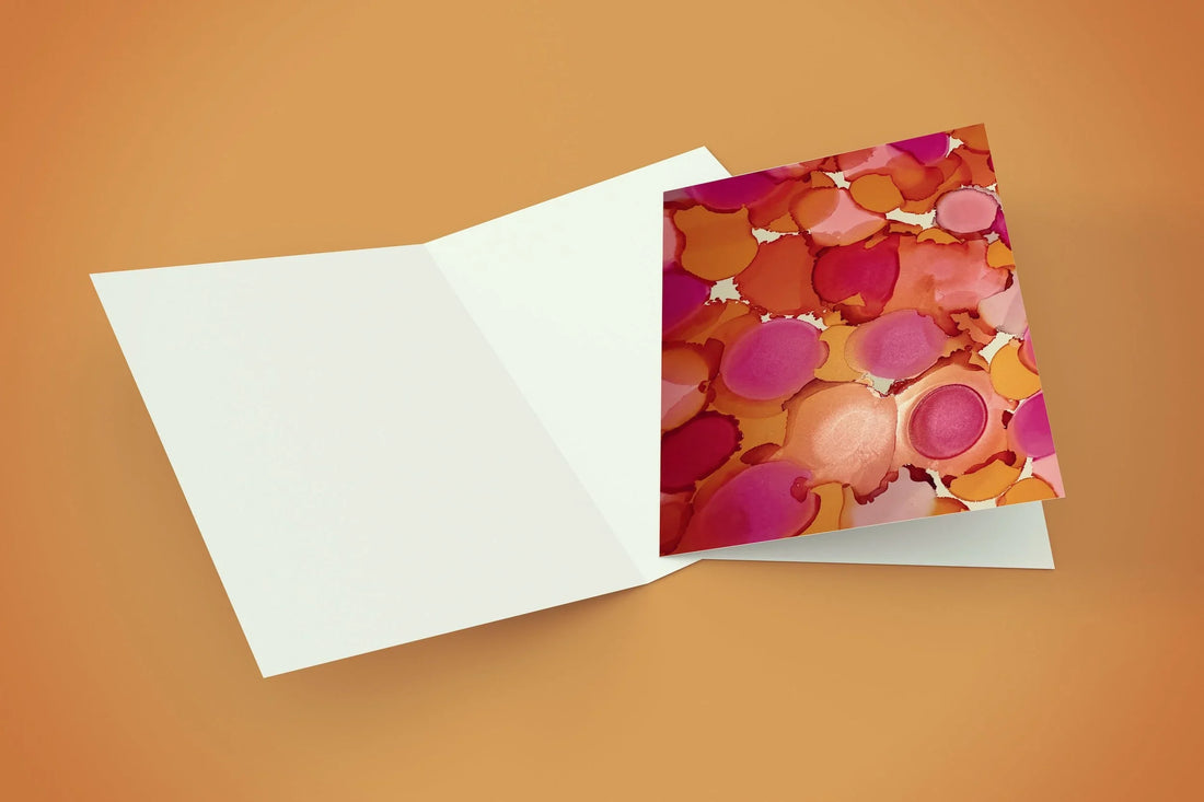 Pink and Orange Abstract Alcohol Ink Greeting Card -100% PCW