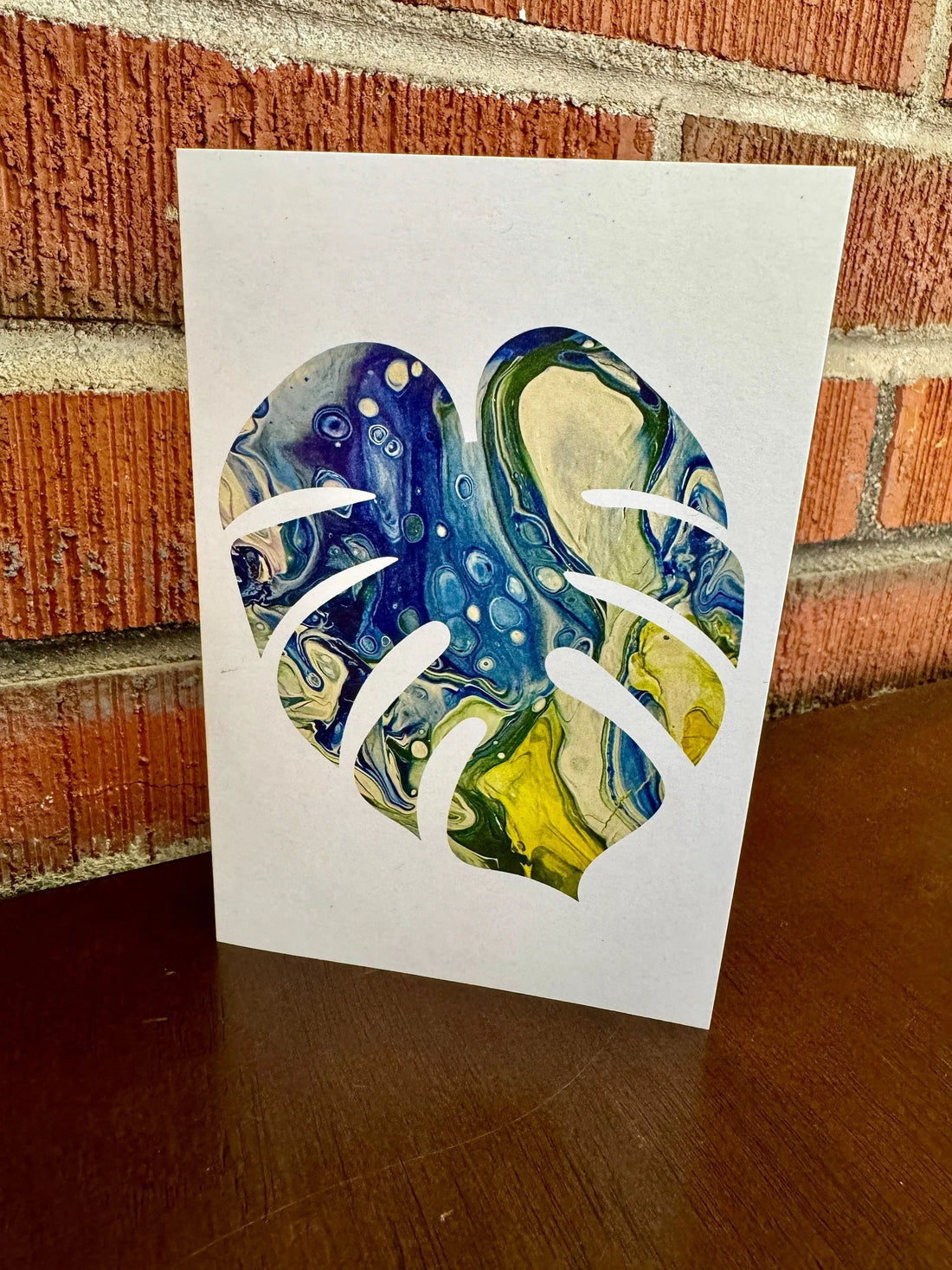 Yellow, Green &amp; Blue Monstera Greeting Card - 4"x6" - 100% PCW
