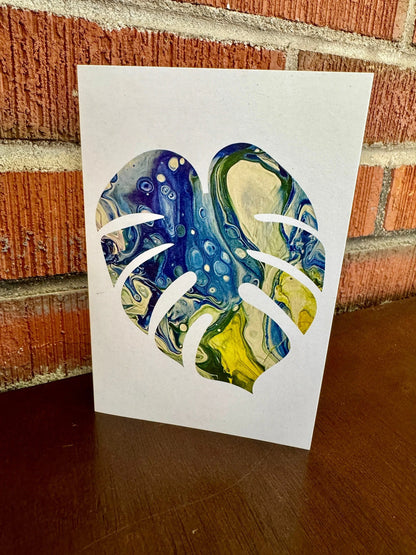 Yellow, Green &amp; Blue Monstera Greeting Card - 4"x6" - 100% PCW