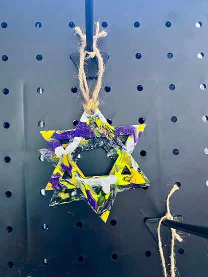 Nonbinary Pride Wooden Jewish Star decorations for Hannukah