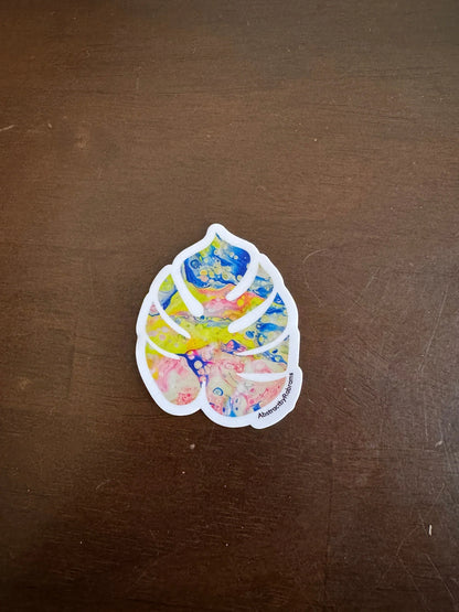 Monstera Sticker - 3″ - Pink, Yellow and Blue - Vinyl