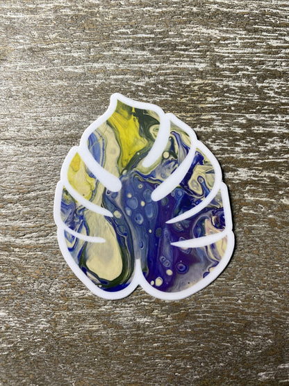 Monstera Sticker - 3″ - Yellow, Blue, Green - Vinyl