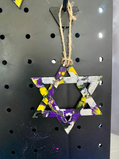 Nonbinary Pride Wooden Jewish Star decorations for Hannukah