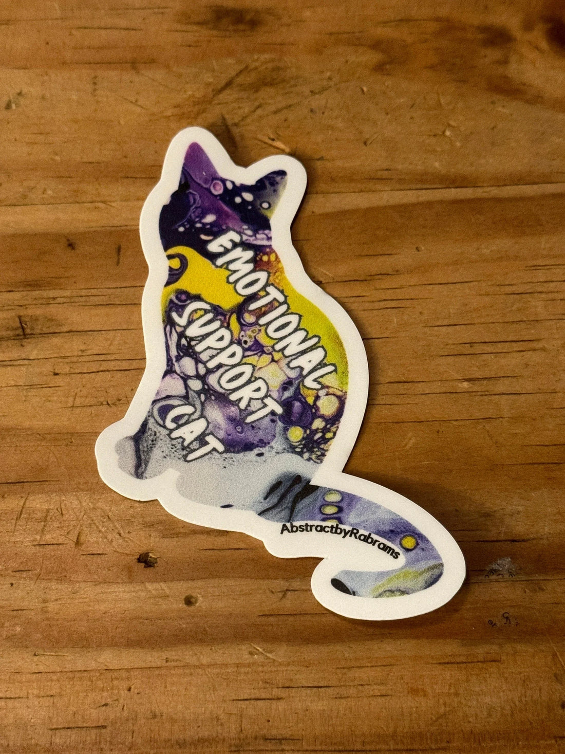 Emotional Support Cat - 3" Waterproof, Vinyl Sticker - 2.89" × 3" - Purple, Yellow, Black and White