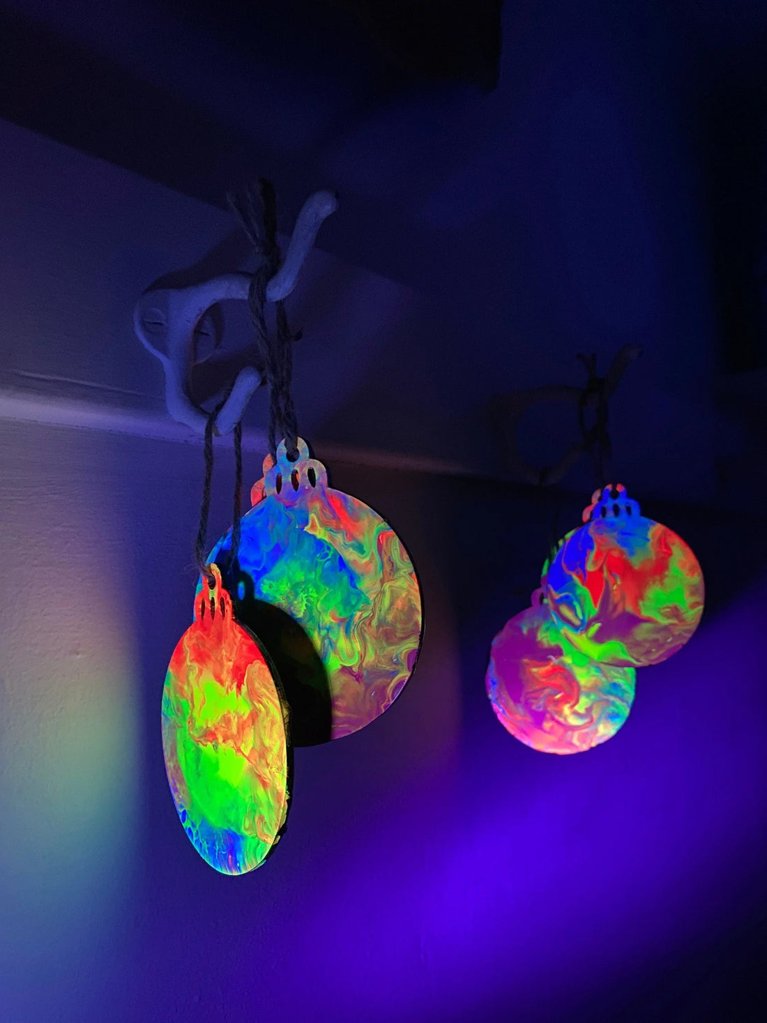 Neon Rainbow Painted Wooden Ornaments