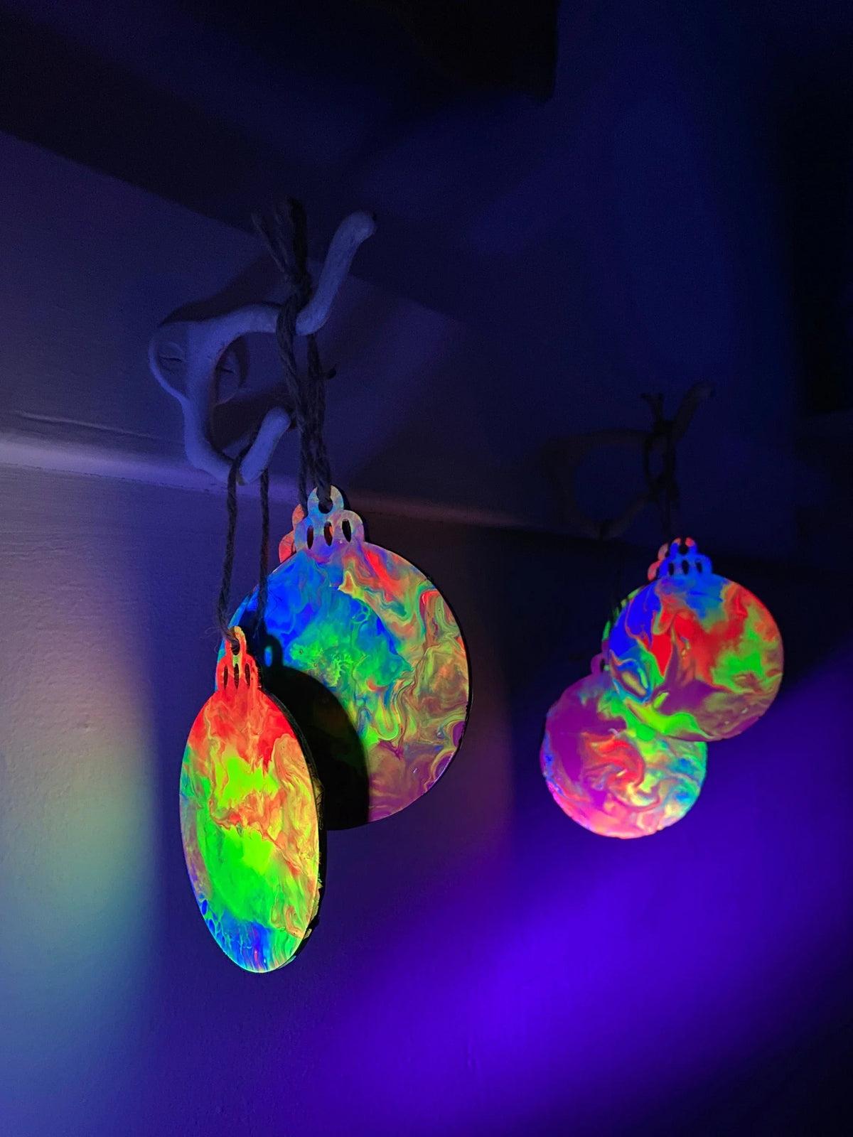 Neon Rainbow Painted Wooden Ornaments