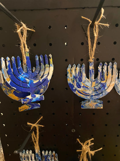 Wooden Menorah decorations for Hannukah