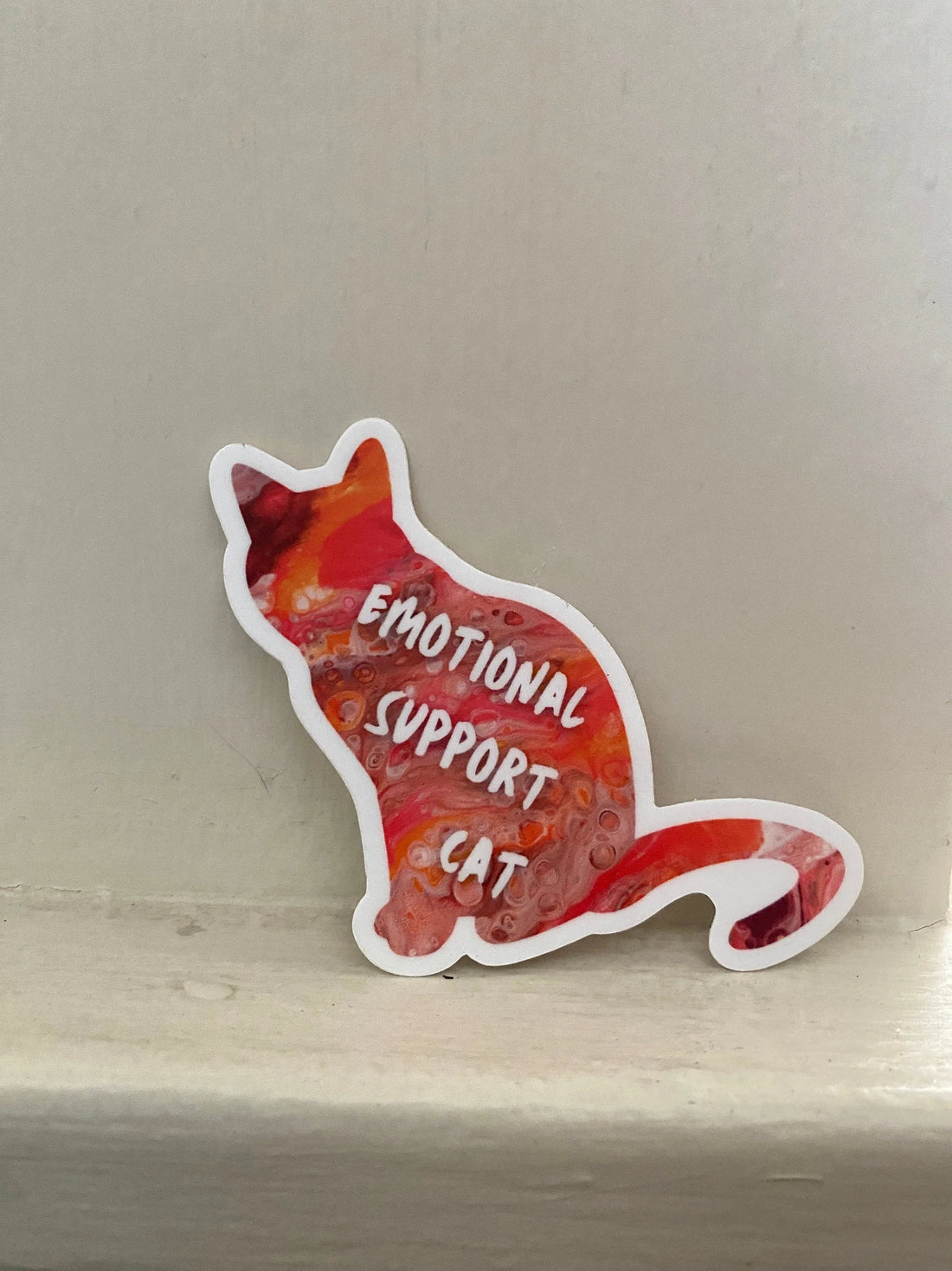 Emotional Support Cat - 3" Waterproof, Vinyl Sticker - 2.89" × 3" - Pink and Orange