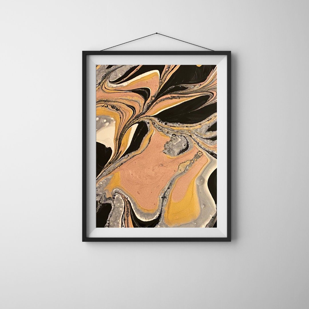 Black, Silver and Gold Art Print - "Metallic Marbles"