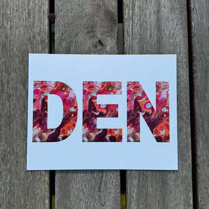 Denver Abbreviation Postcard - DEN -  4.25"x5.5" - Rainbow