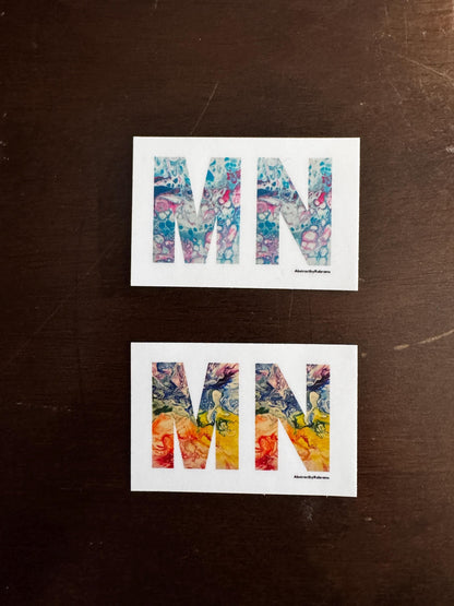 Minnesota Abbreviation Sticker - 3x2" - Rainbow, Pink and Blue - Vinyl - Weatherproof - Trans, LGBTQ+, Minnesota State Shape