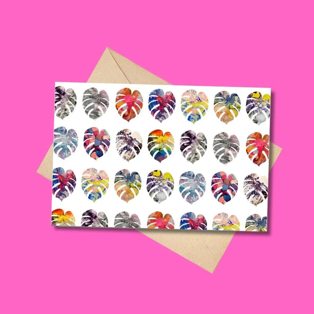 Colorful Monstera Greeting Card - A2 -  Blank Inside - 100% PCW Paper