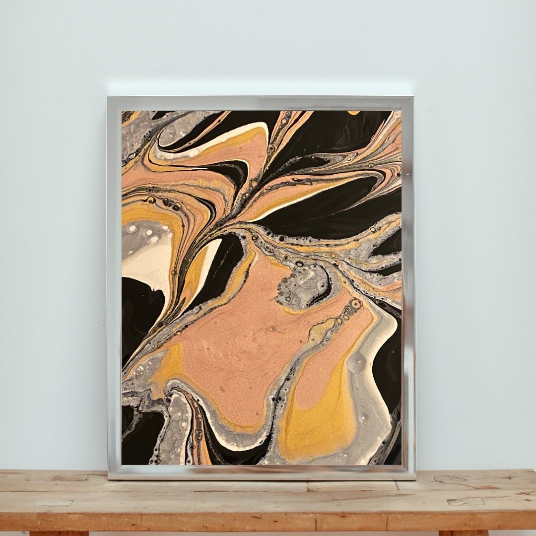 Black, Silver and Gold Art Print - "Metallic Marbles"