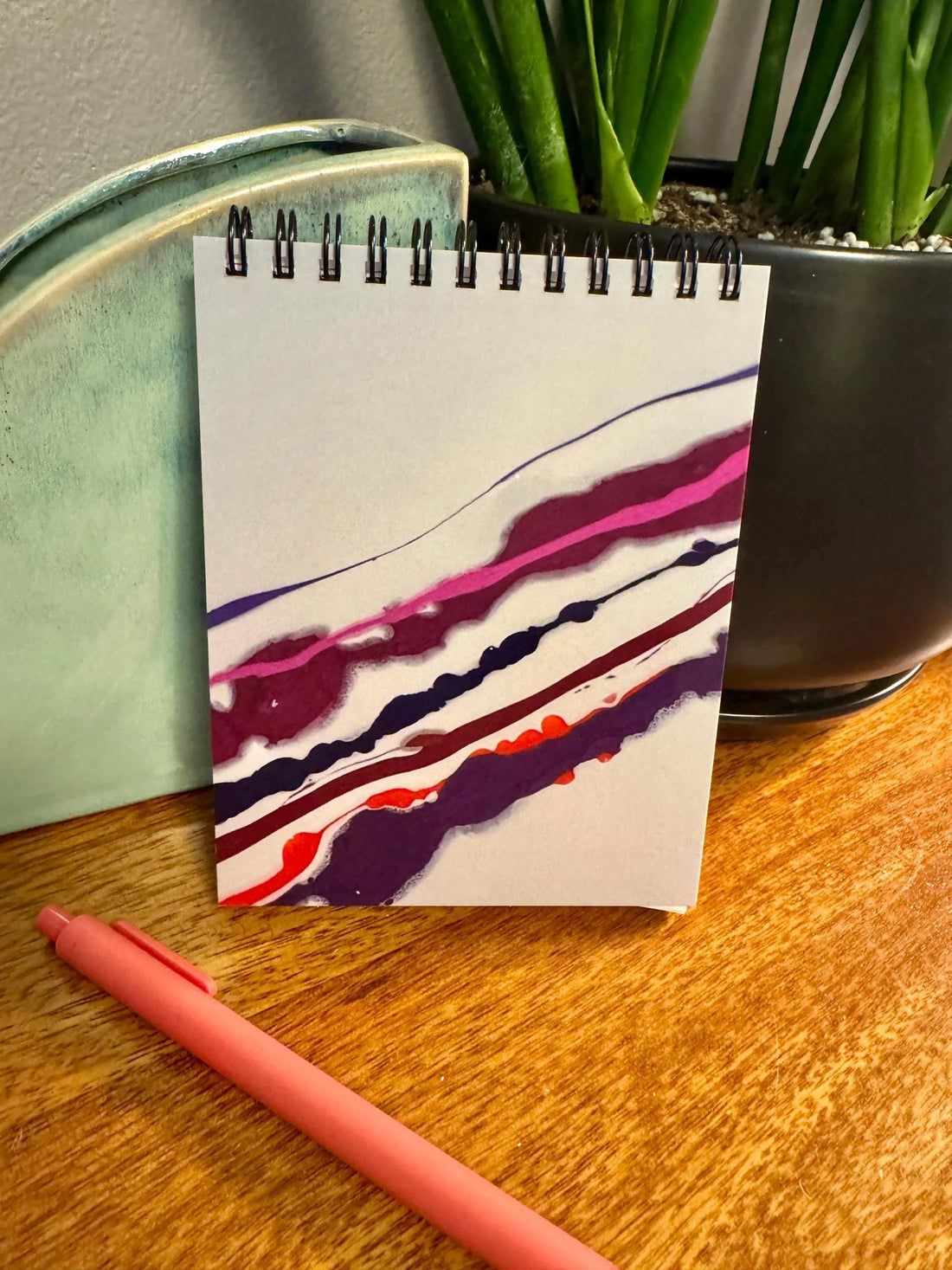 Pink and White Spiral Notepad with Soft Touch Cover  - 5.5x4.25
