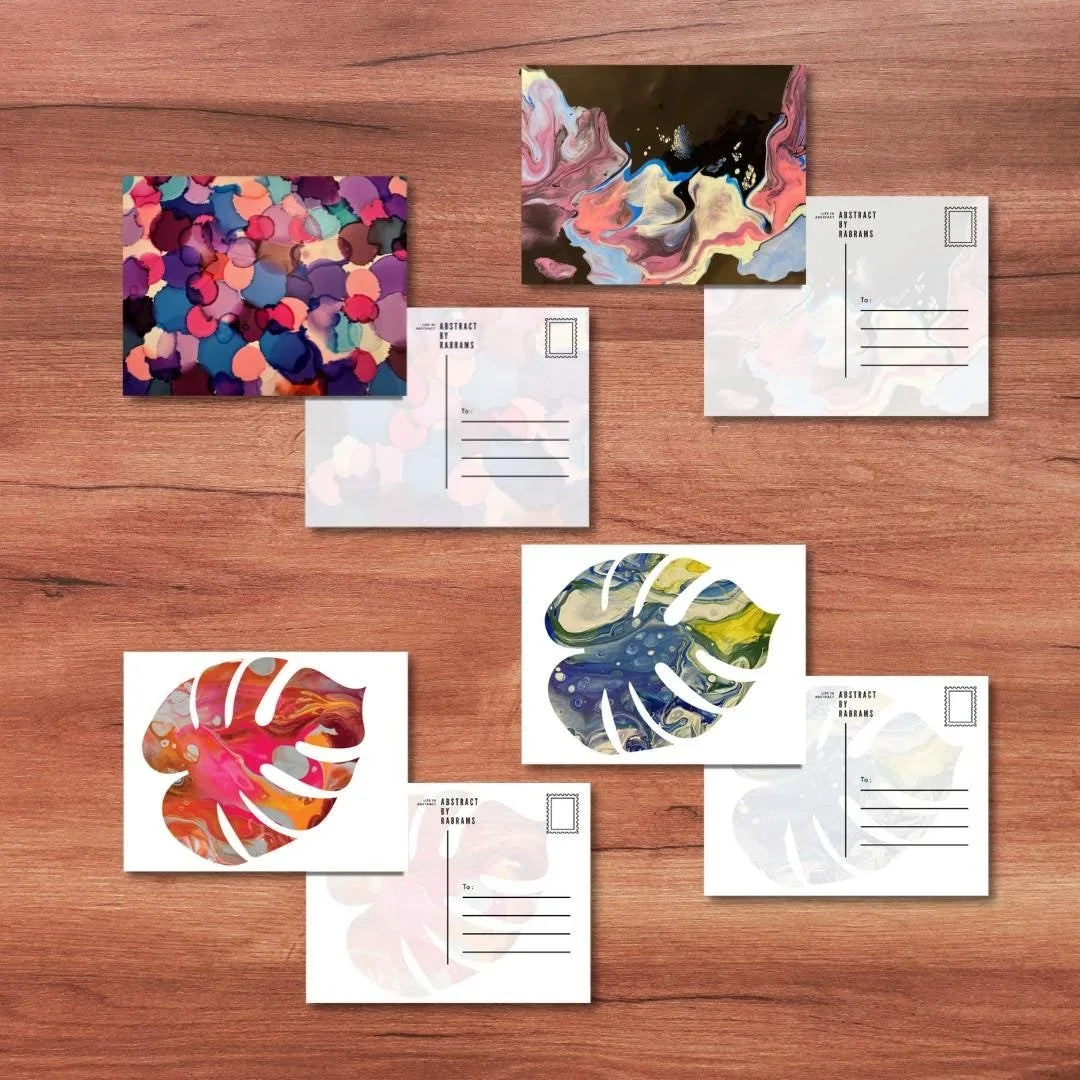 Abstract Postcard Sets - Set of 4, 8, 12 - Floral, Milkyway, Space, Geometric, Monstera