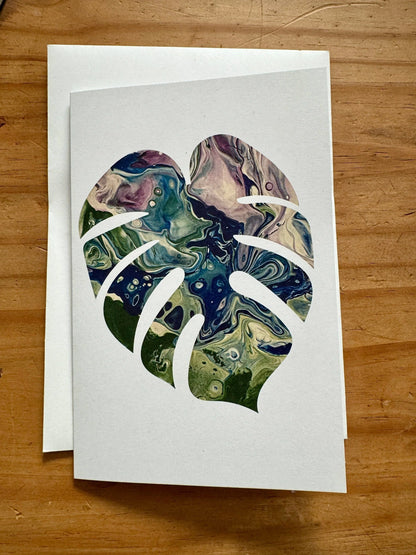 Purple, Green &amp; Blue Monstera Greeting Card - 4"x6" - 100% PCW