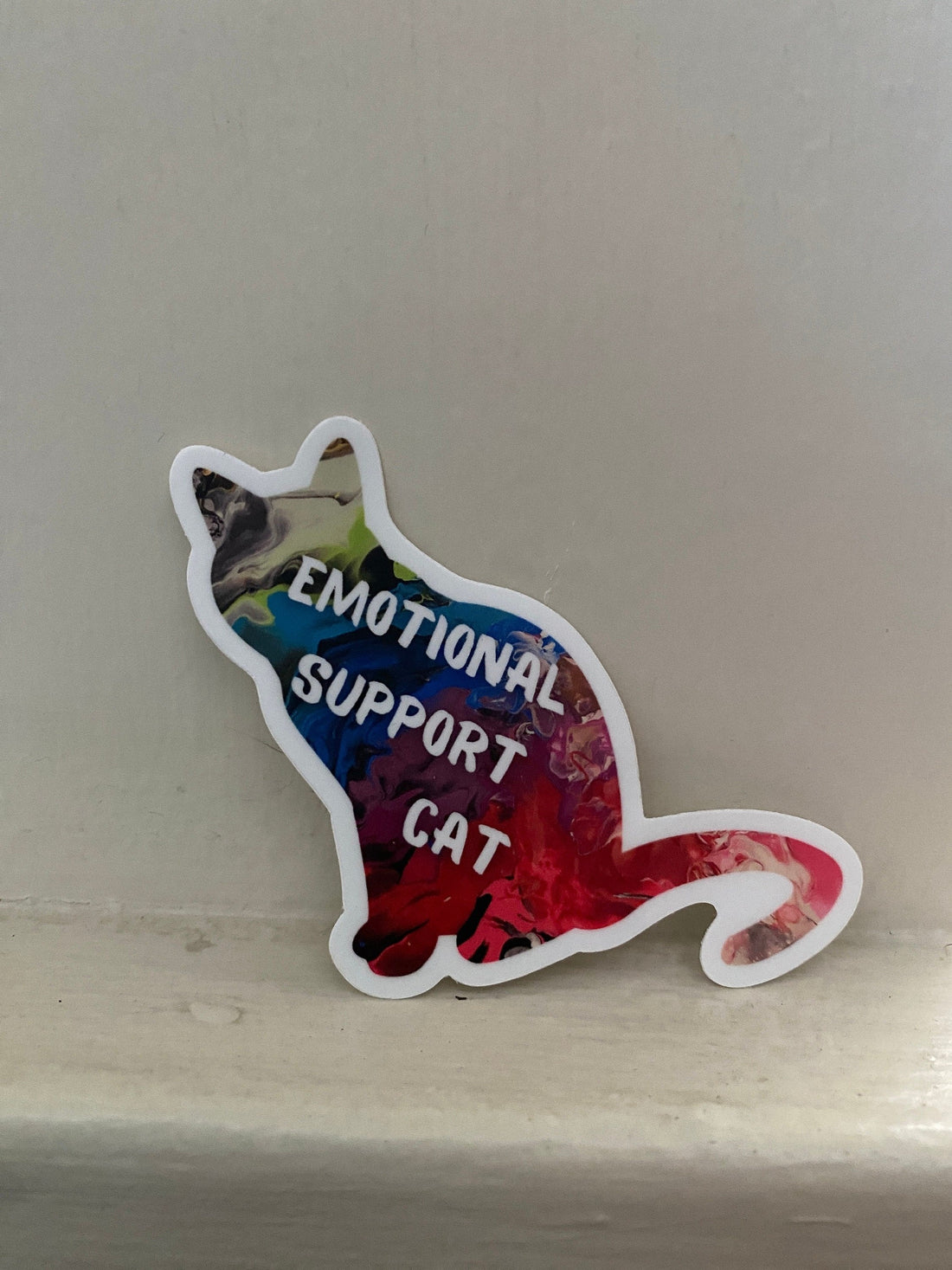 Emotional Support Cat - 3" Waterproof, Vinyl Sticker - 2.89" × 3" - Half Rainbow