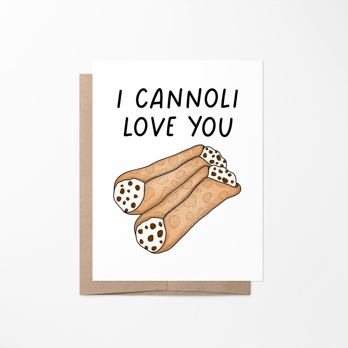 I cannoli love you card with A2 kraft envelope — Italian dessert love card blank inside by indie artist MangoIllustrated