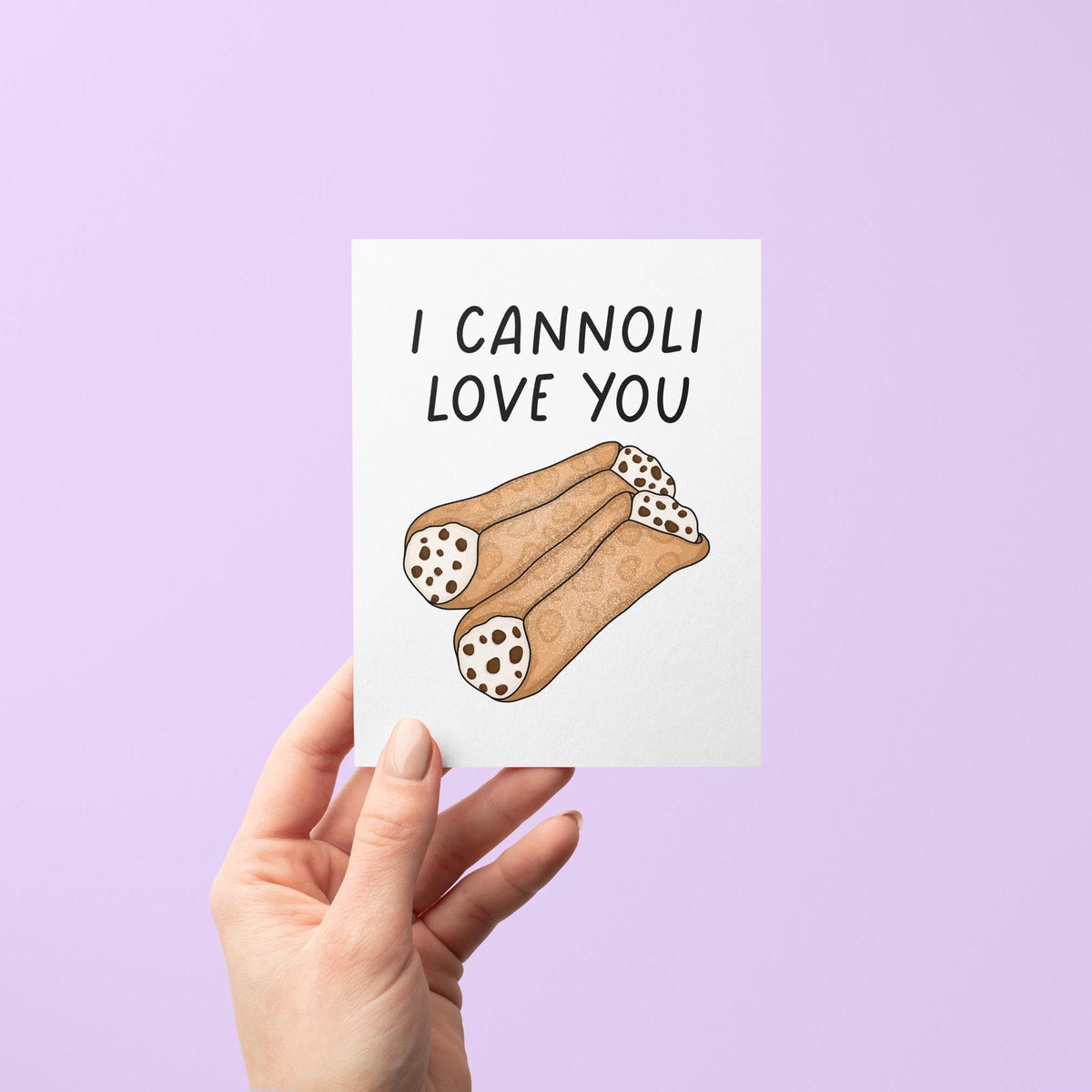 I cannoli love you card flat lay — illustrated food pun Valentine&