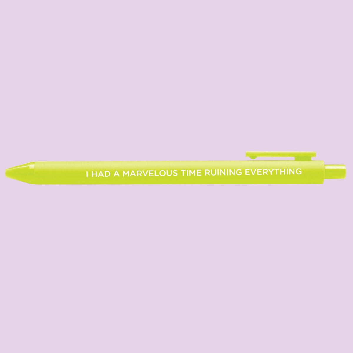 I had a marvelous time ruining everything jotter gel pen angled view — citron jotter gel pen with black gel ink by indie artist MangoIllustrated