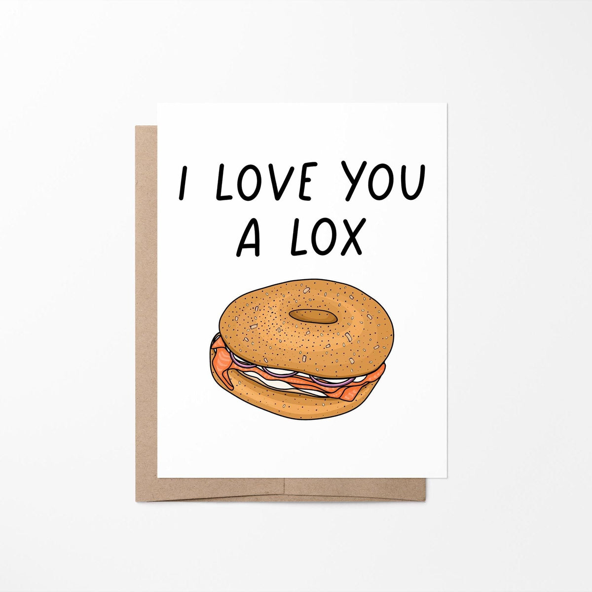 I love you a lox card with A2 kraft envelope — brunch themed love card blank inside by indie artist MangoIllustrated