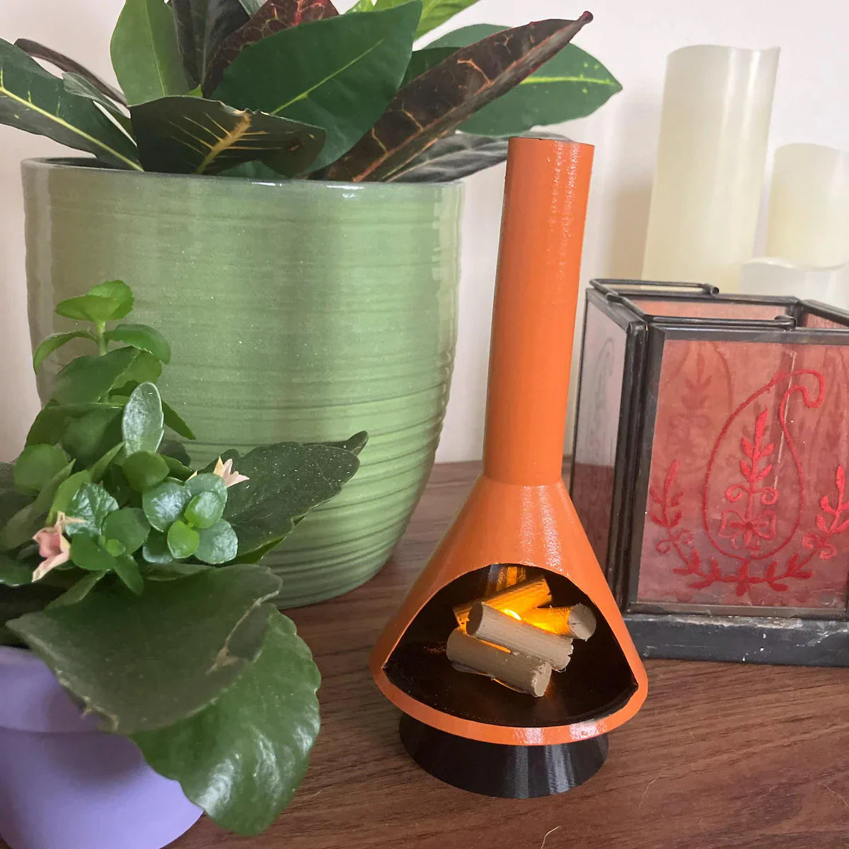 Miniature Mid-Century Modern-style LED Fireplace (1:12 scale)