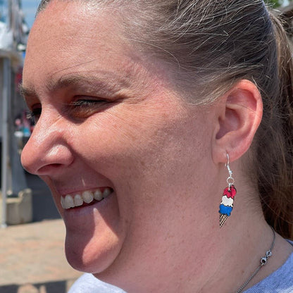 Ice Cream Cone Wooden Dangle Earrings - Red White &amp; Blue - Cate&
