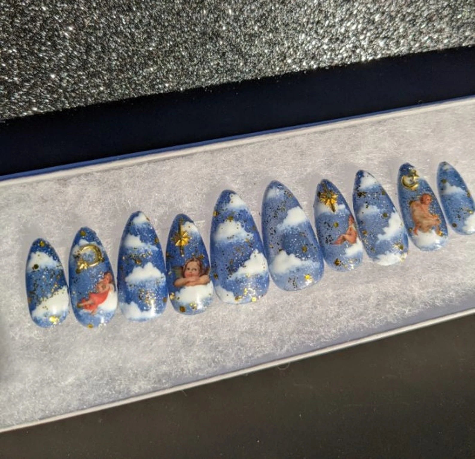 Heaven Sent - Color Changing Blue to White Angel Cupid False Press-On Nail Extensions 10pcs