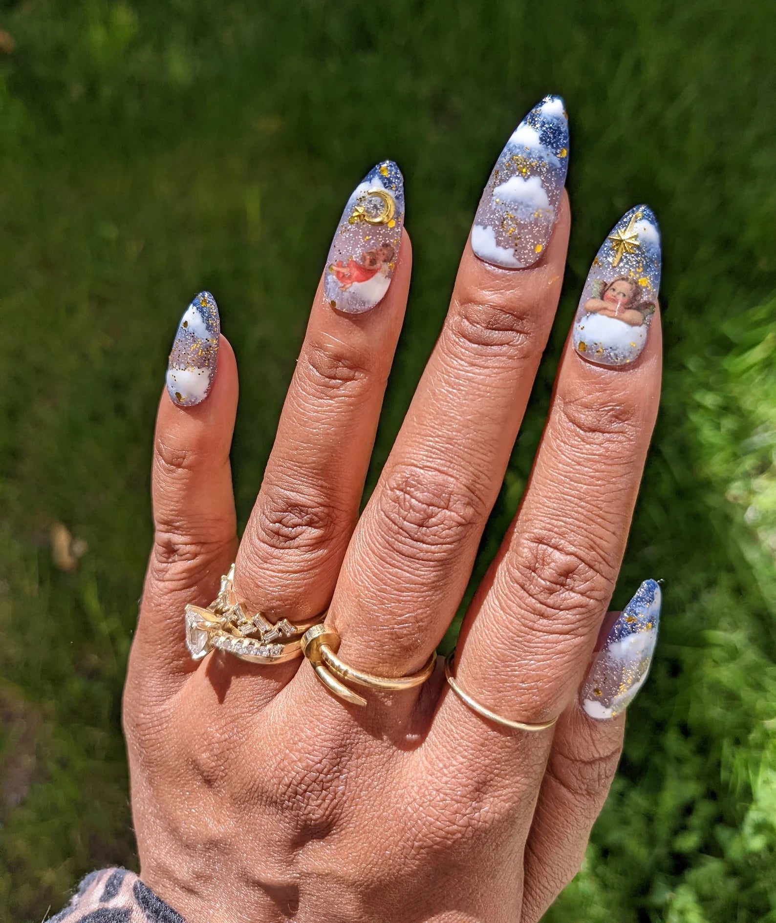 Heaven Sent - Color Changing Blue to White Angel Cupid False Press-On Nail Extensions 10pcs