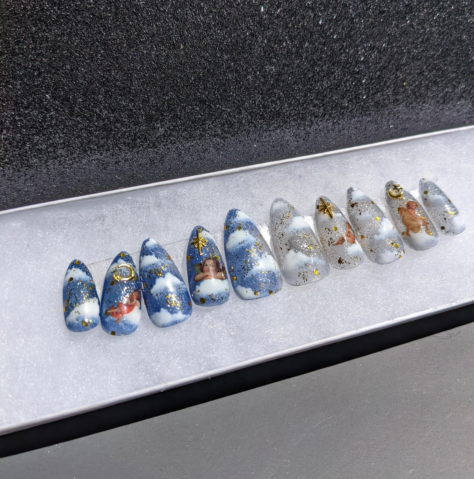 Heaven Sent - Color Changing Blue to White Angel Cupid False Press-On Nail Extensions 10pcs