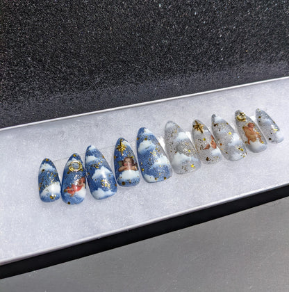 Heaven Sent - Color Changing Blue to White Angel Cupid False Press-On Nail Extensions 10pcs