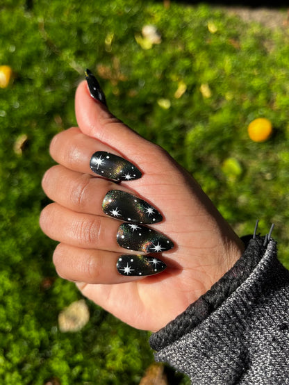 Stardust - Magnetic Rainbow Cat-Eye Galaxy Press-On Nail Extensions 10pcs