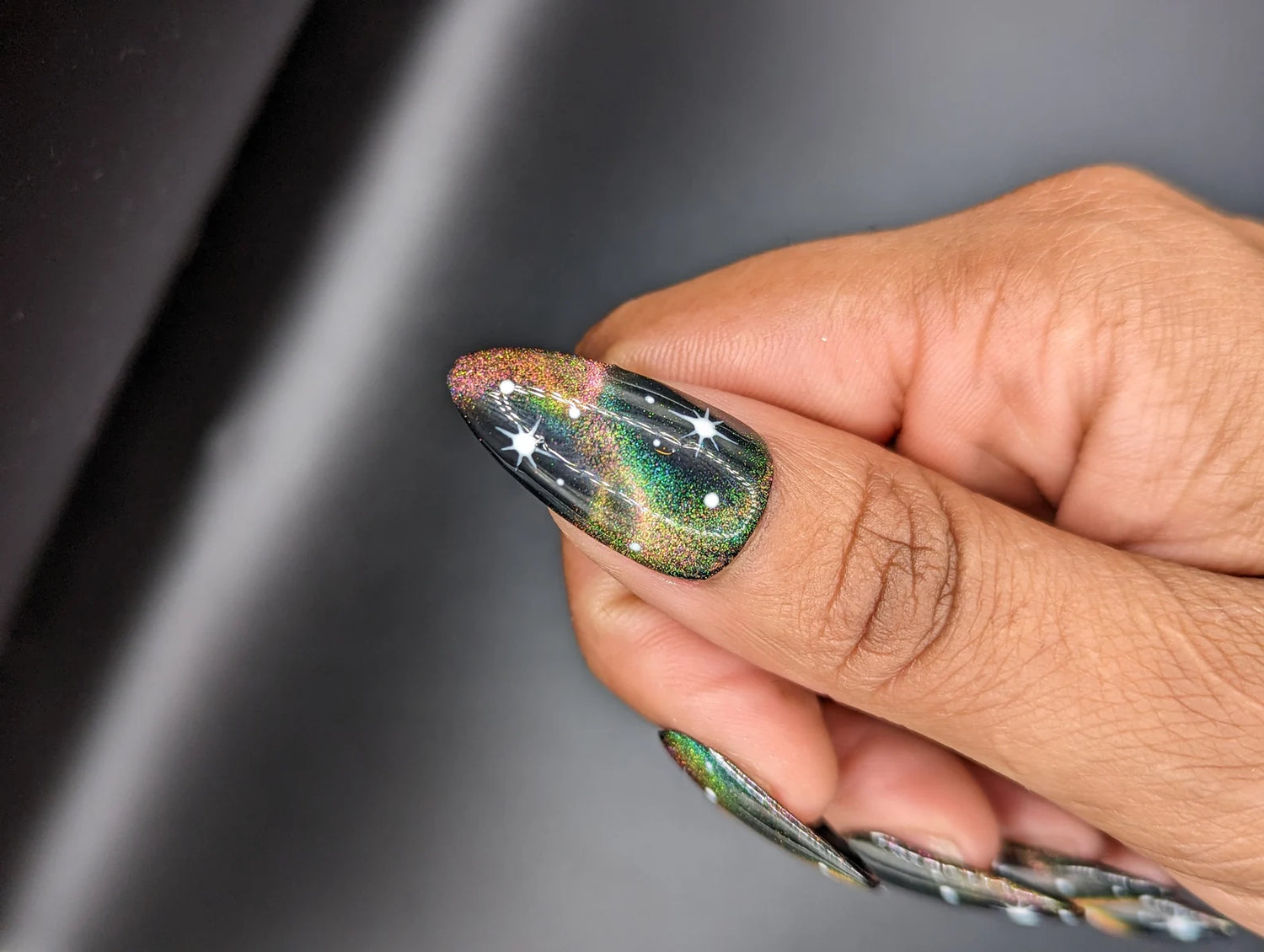 Stardust - Magnetic Rainbow Cat-Eye Galaxy Press-On Nail Extensions 10pcs
