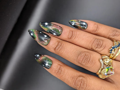 Stardust - Magnetic Rainbow Cat-Eye Galaxy Press-On Nail Extensions 10pcs