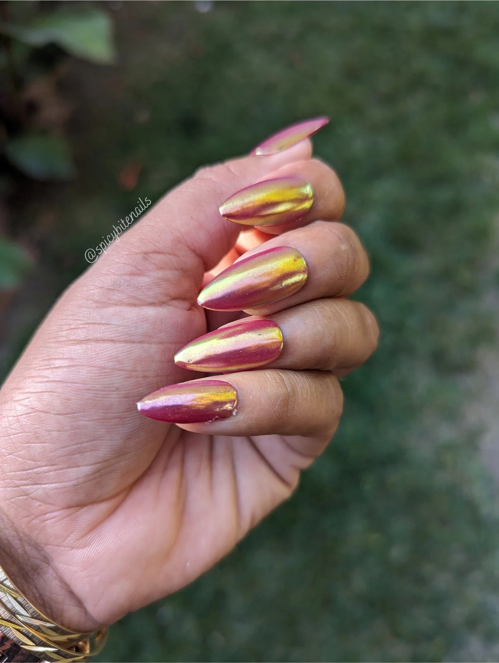 Cranberry Glazed Donut Nails - Red Pearl Chrome False Press-On Nail Extensions 10pcs