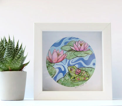 Frog with Water Lilies - Small art print