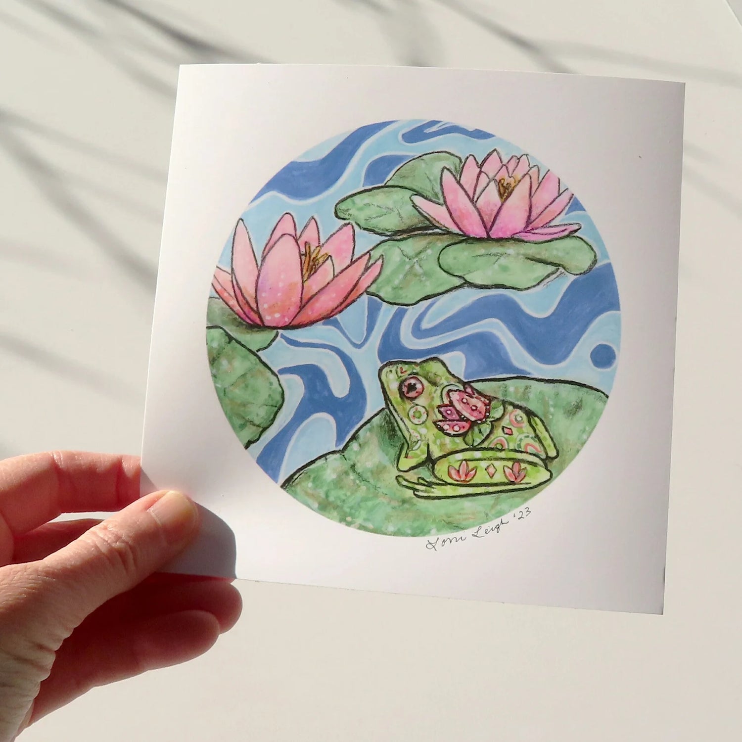Frog with Water Lilies - Small art print